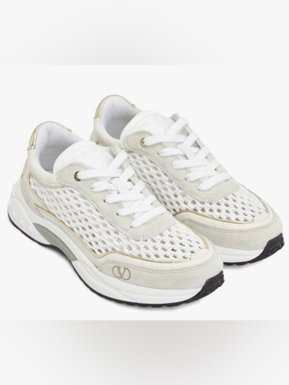 NEW in box Valentino Garavani woven  sneakers shoes white gold gray suede 41 10